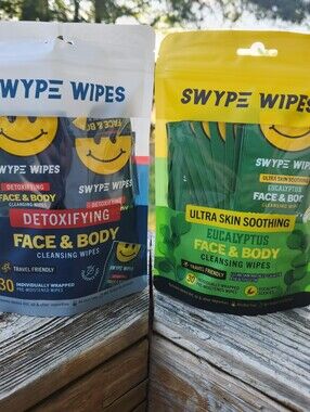 Pick 1- 30Pk SWYPE WIPES Detoxifying Face & Body Cleansing Wipes - Navy & Yellow